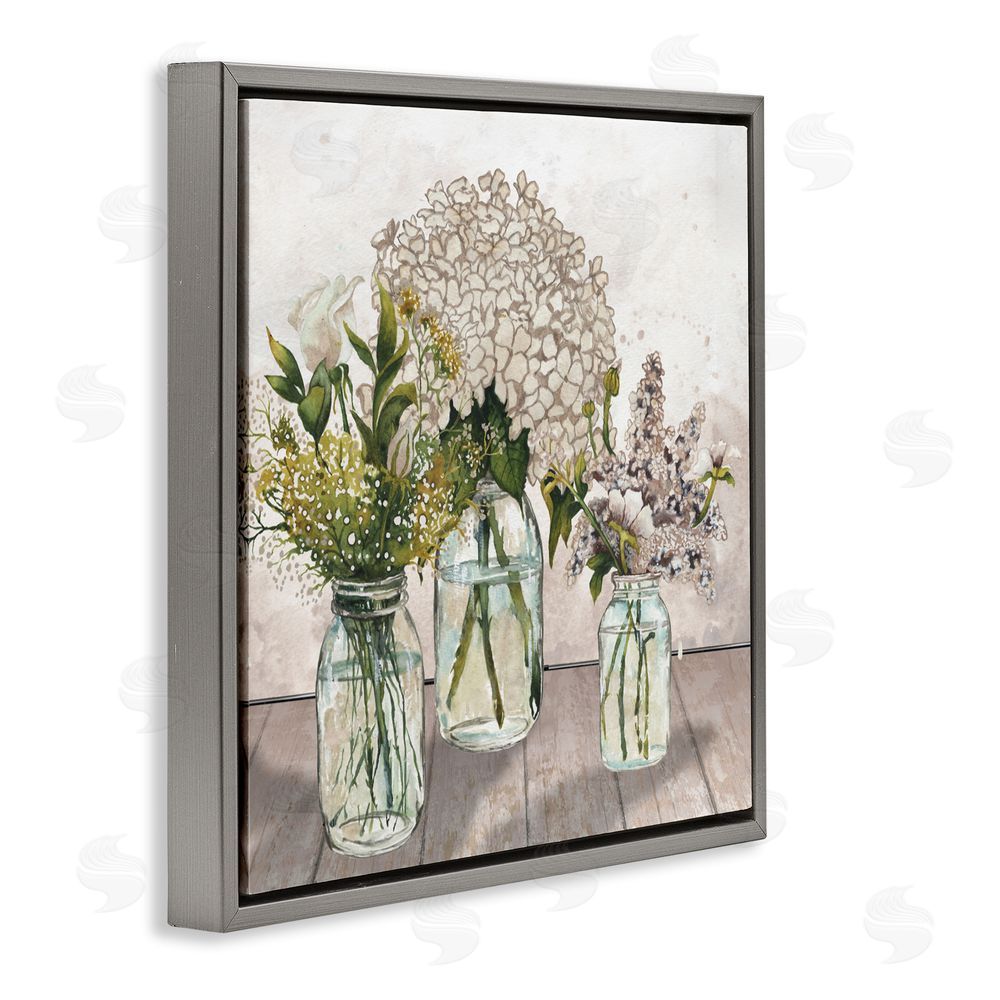 Sundance Graphics Jars Of Wildflowers Gray Floating Frame Canvas Wall Art Print