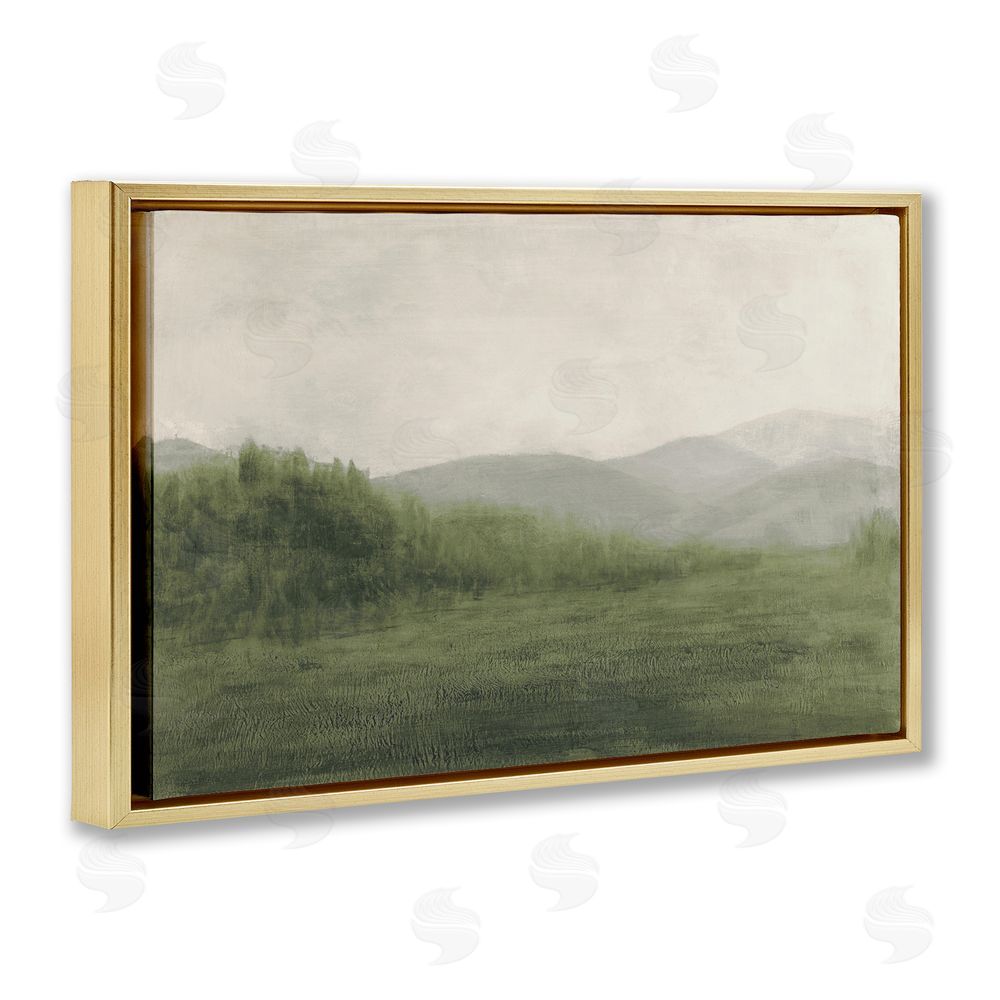 Sundance Graphics Fog Green Countryside Gold Floating Frame Canvas Wall Art Print