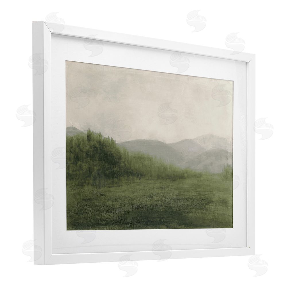 Sundance Graphics Fog Green Countryside White Framed Print Under Glass Wall Art