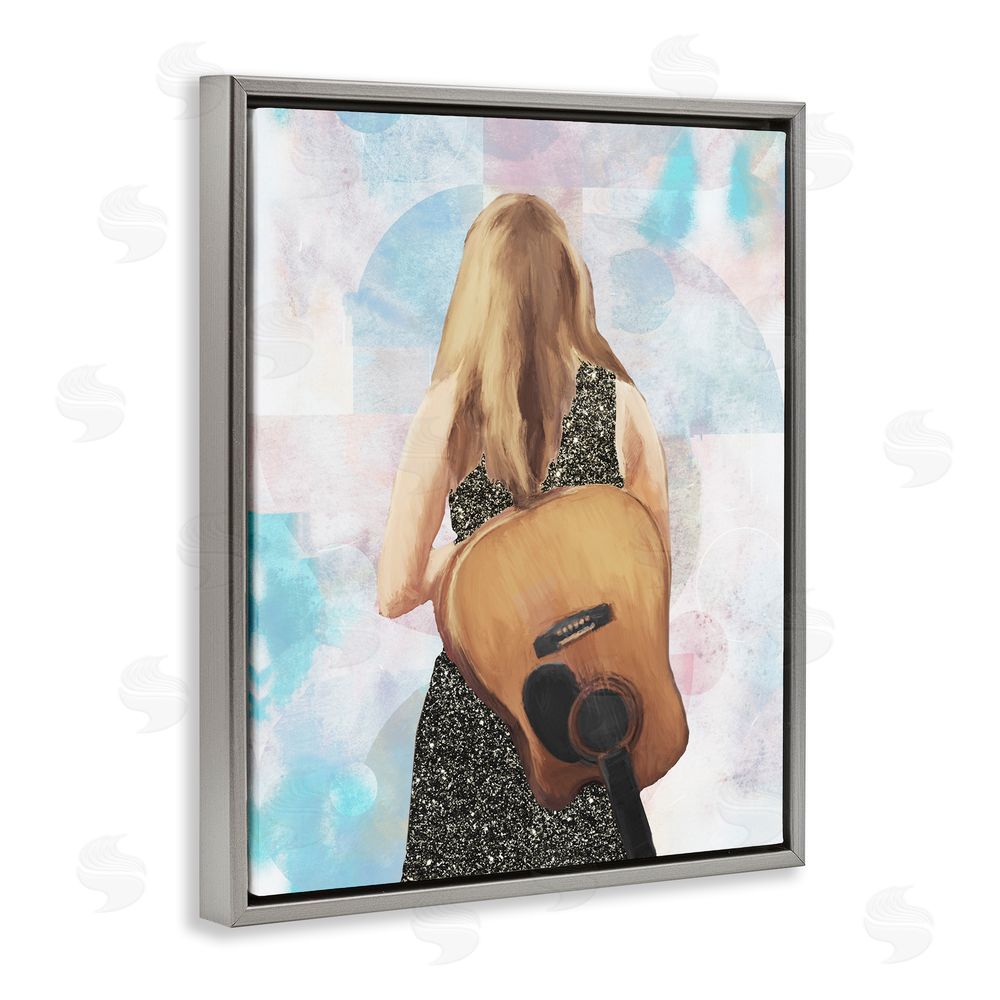 Sundance Graphics Dreaming With My Guitar Gray Floating Frame Canvas Wall Art Print