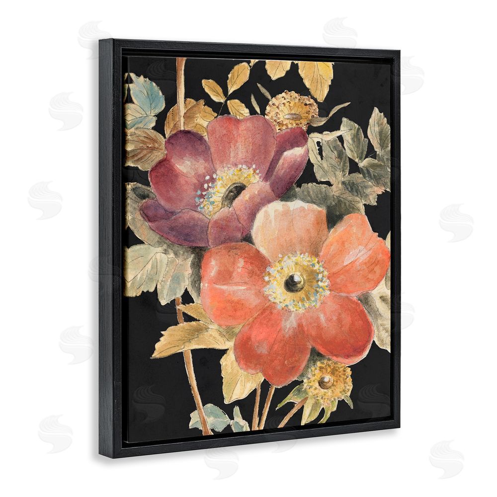 Lanie Loreth Vintage Flower Pair on Dark Black Floating Frame Canvas Wall Art Print