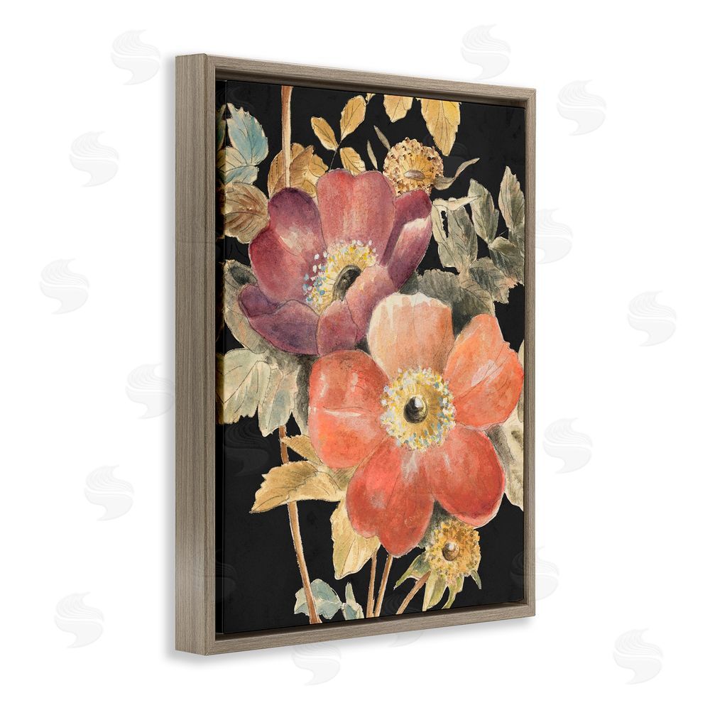 Lanie Loreth Vintage Flower Pair on Dark Brown Floating Frame Canvas Art Print