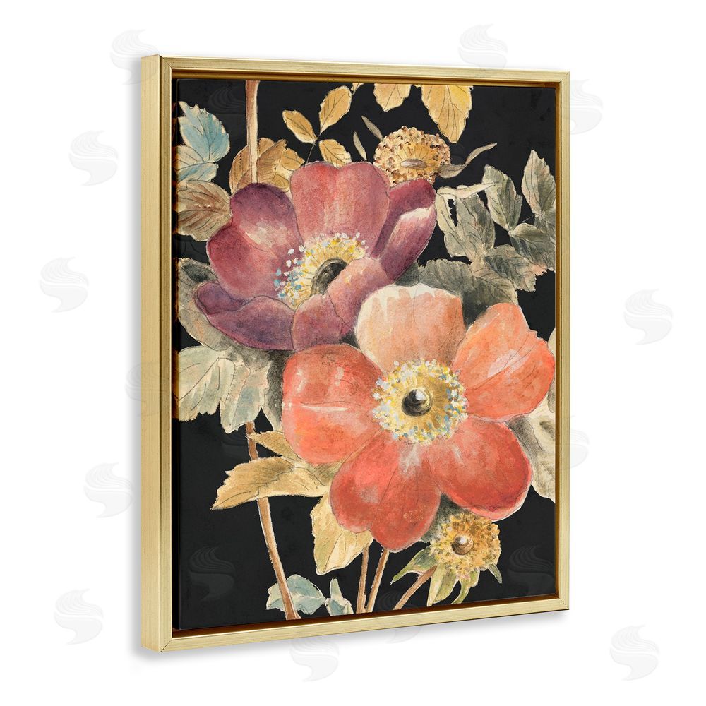 Lanie Loreth Vintage Flower Pair on Dark Gold Floating Frame Canvas Art Print