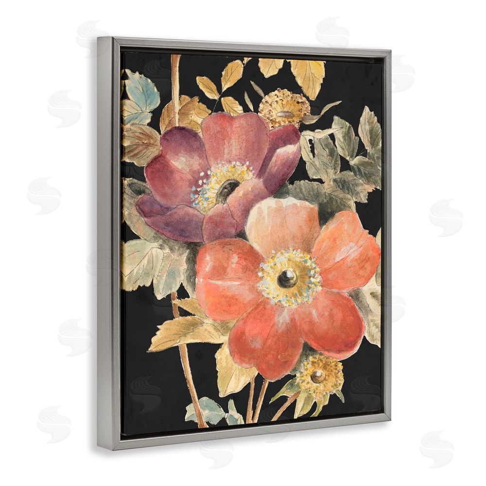 Lanie Loreth Vintage Flower Pair on Dark Gray Floating Frame Canvas Art Print