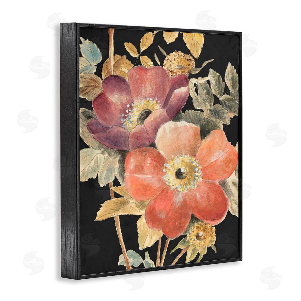 Lanie Loreth Vintage Flower Pair on Dark Black Framed Giclee Art Print