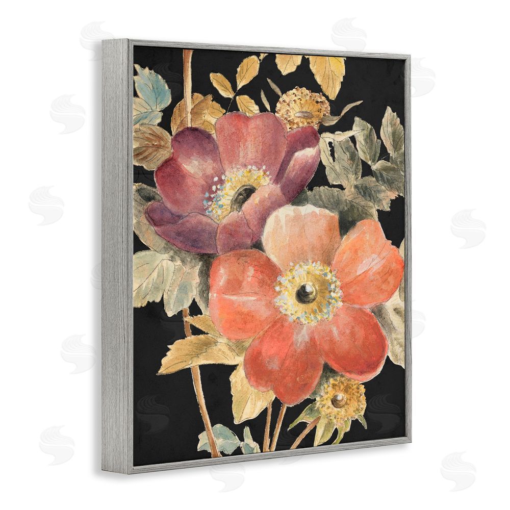 Lanie Loreth Vintage Flower Pair on Dark Gray Framed Giclee Art Print