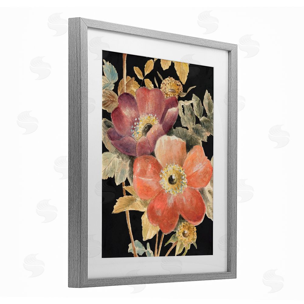 Lanie Loreth Vintage Flower Pair on Dark Gray Framed Print Under Glass Art