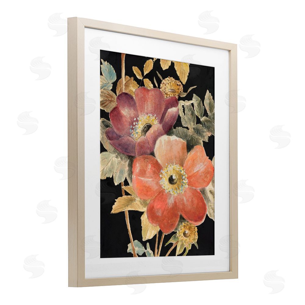 Lanie Loreth Vintage Flower Pair on Dark Birch Framed Print Under Glass Art