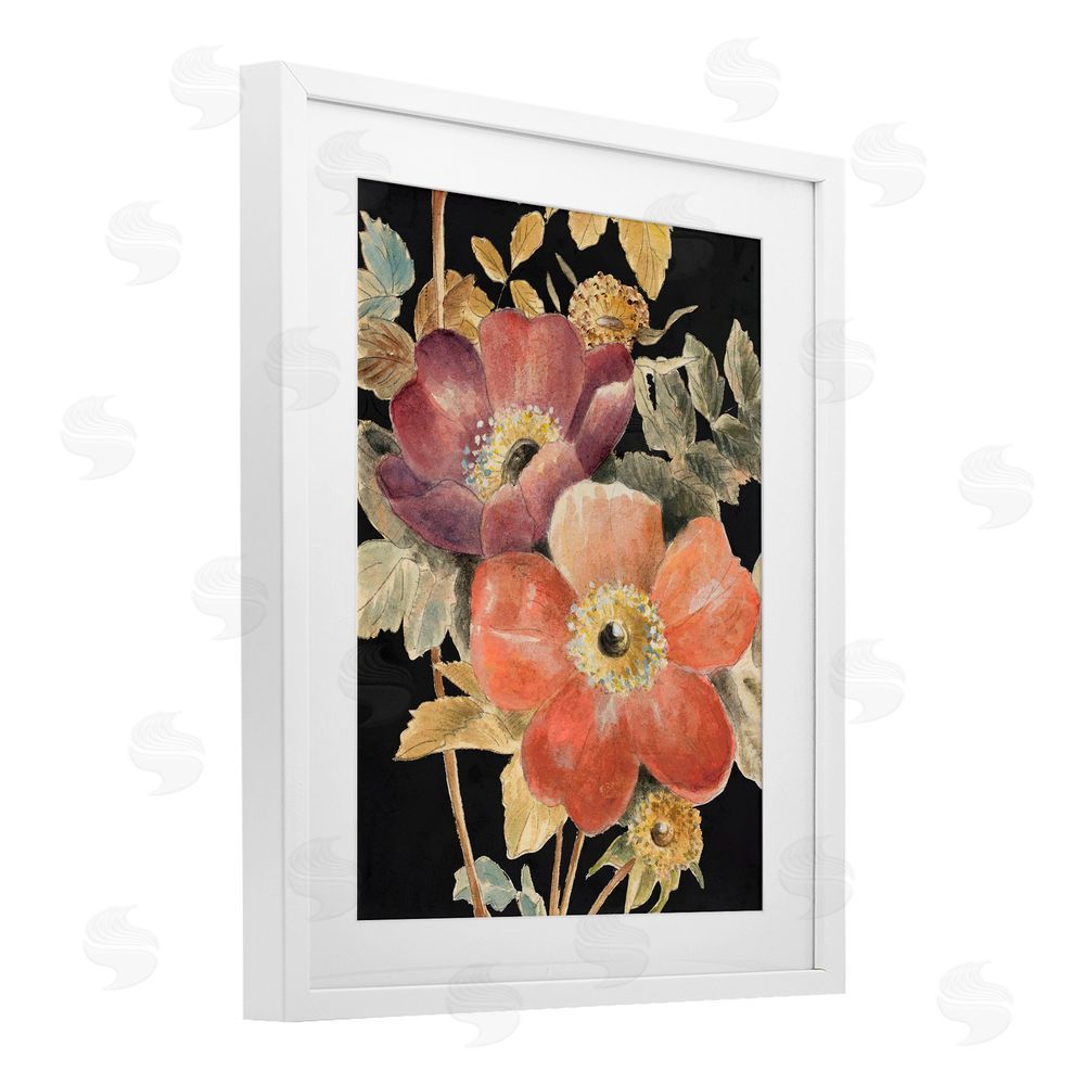 Lanie Loreth Vintage Flower Pair on Dark White Framed Print Under Glass Art