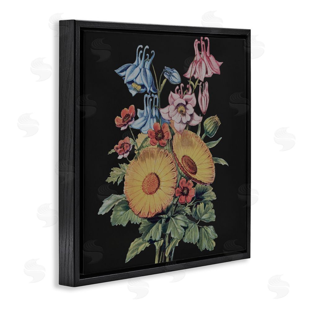 Dan Meneely Vintage Bouquet Study on Black Black Floating Frame Canvas Wall Art Print