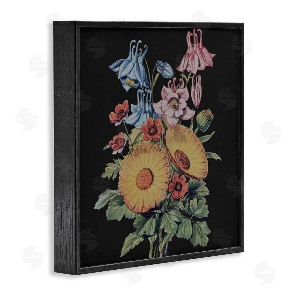 Dan Meneely Vintage Bouquet Study on Black Black Framed Giclee Wall Art Print