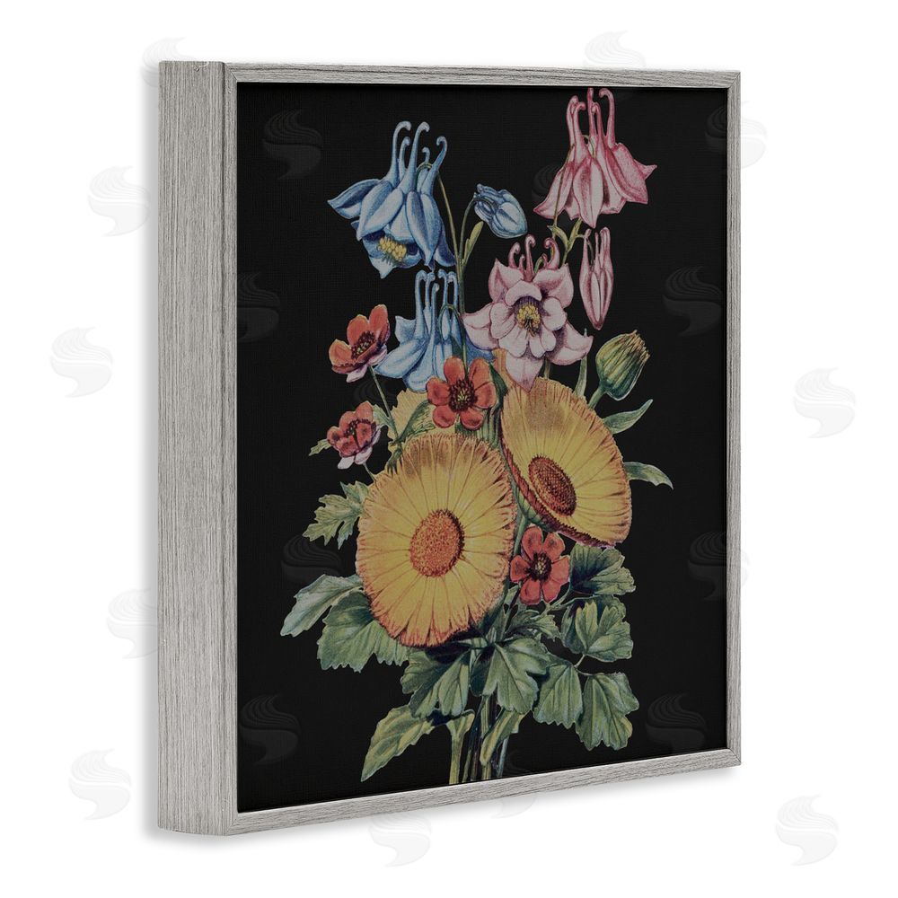 Dan Meneely Vintage Bouquet Study on Black Gray Framed Giclee Wall Art Print