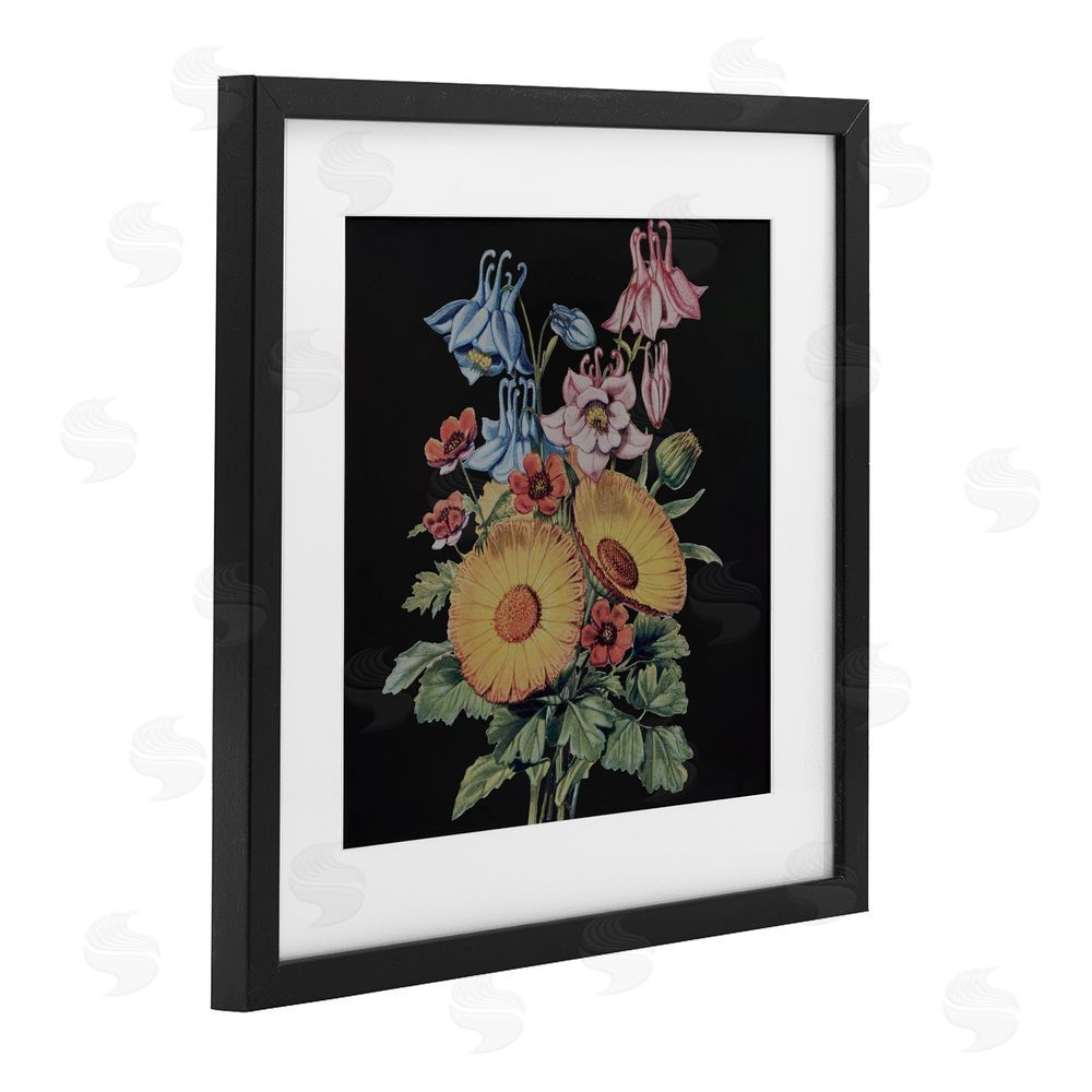 Dan Meneely Vintage Bouquet Study on Black Black Framed Print Under Glass Wall Art