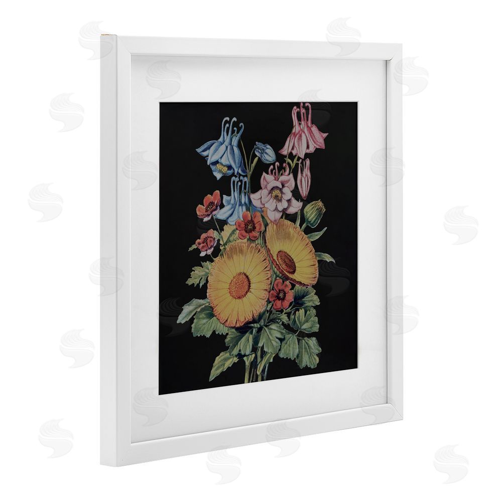 Dan Meneely Vintage Bouquet Study on Black White Framed Print Under Glass Wall Art