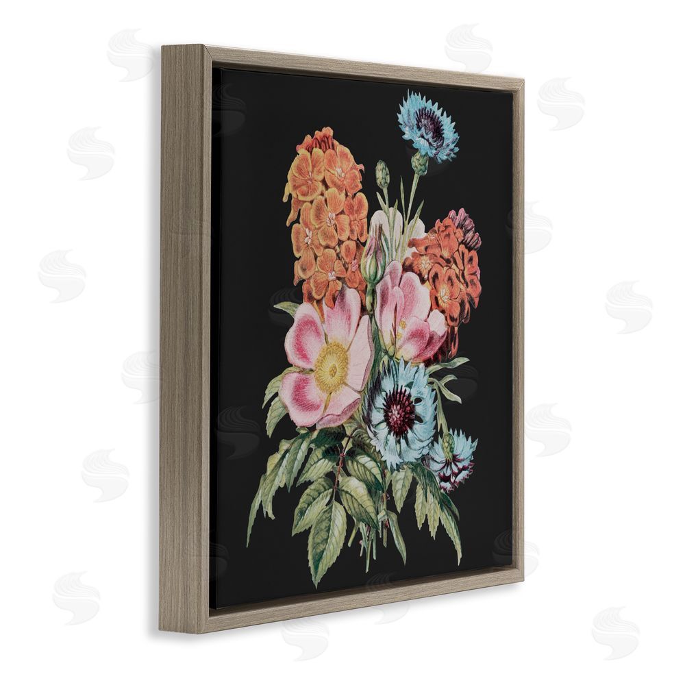 Dan Meneely Vintage Bouquet Study over Black Brown Floating Frame Canvas Wall Art Print