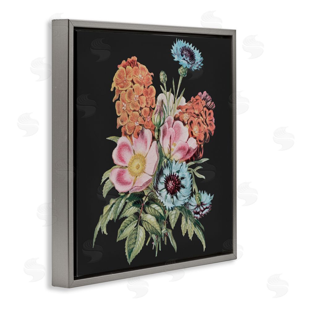 Dan Meneely Vintage Bouquet Study over Black Gray Floating Frame Canvas Wall Art Print