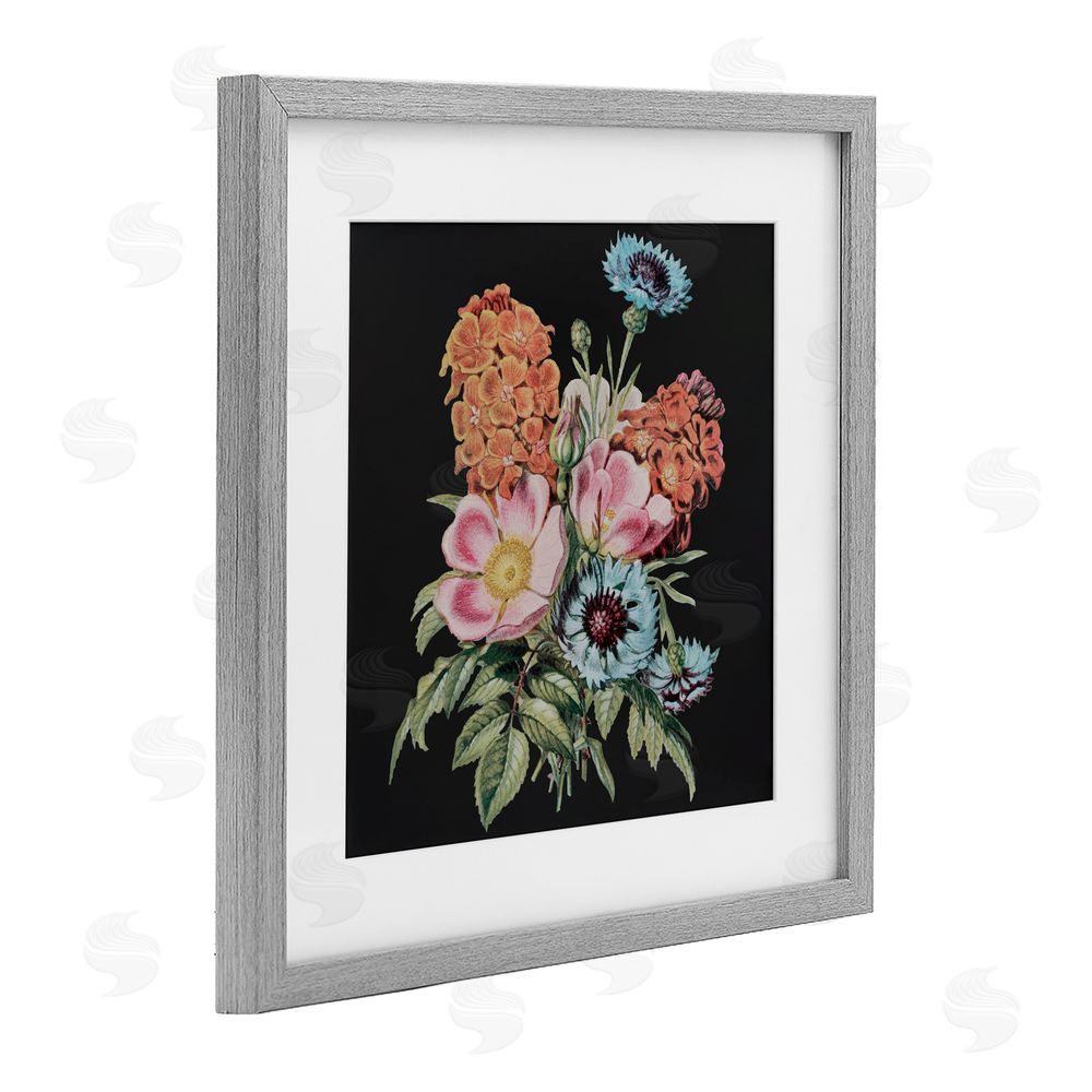 Dan Meneely Vintage Bouquet Study over Black Gray Framed Print Under Glass Wall Art