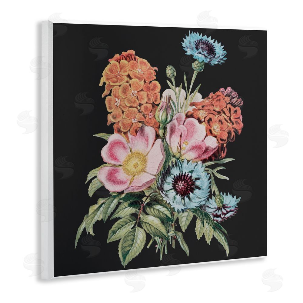 Dan Meneely Vintage Bouquet Study over Black Wall Plaque Art Print