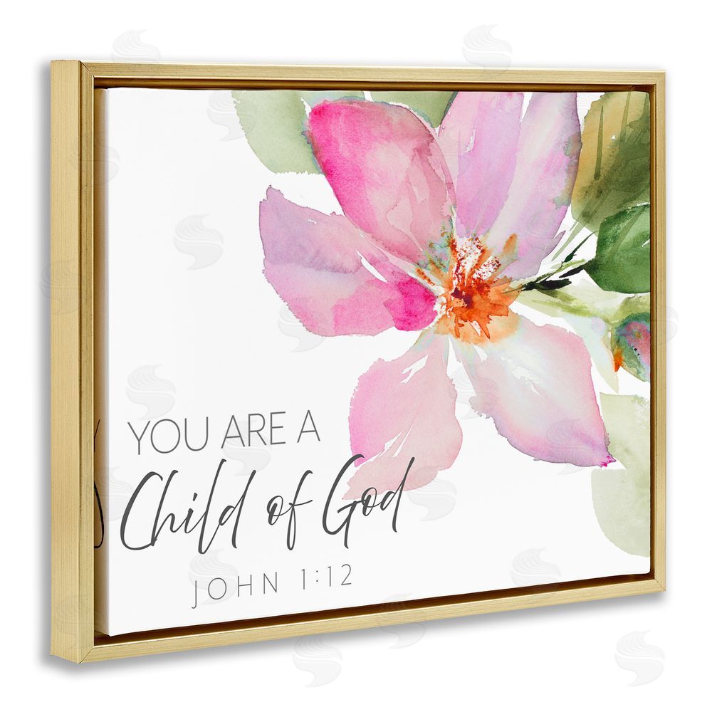 Sundance Graphics Child Of God Pink Flower Gold Floating Frame Canvas Wall Art Print