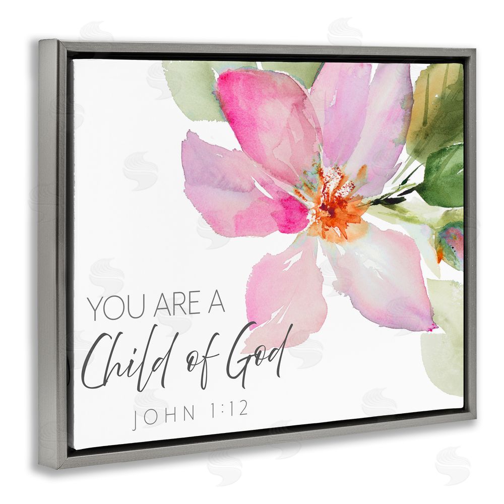 Sundance Graphics Child Of God Pink Flower Gray Floating Frame Canvas Wall Art Print