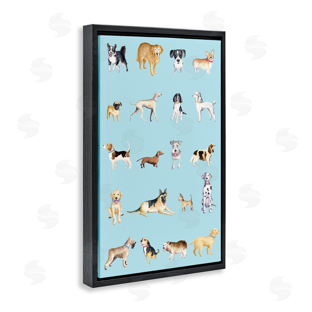 Sundance Graphics Dog Breeds on Blue Black Floating Frame Canvas Wall Art Print