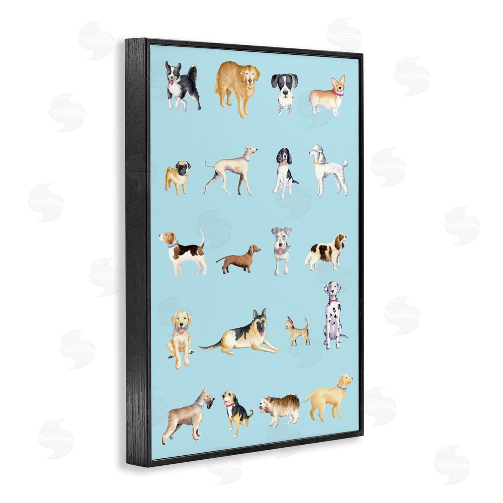 Sundance Graphics Dog Breeds on Blue Black Framed Giclee Wall Art Print