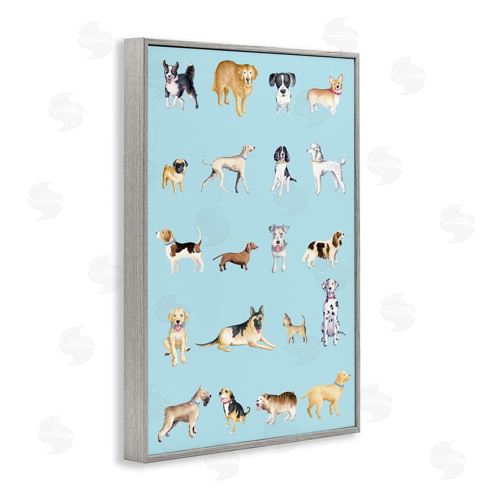 Sundance Graphics Dog Breeds on Blue Gray Framed Giclee Wall Art Print
