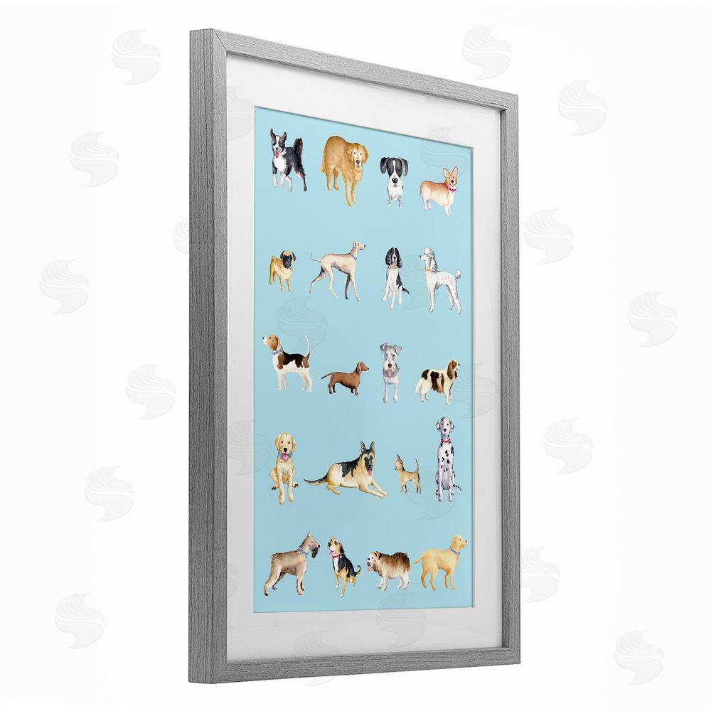 Sundance Graphics Dog Breeds on Blue Gray Framed Print Under Glass Wall Art