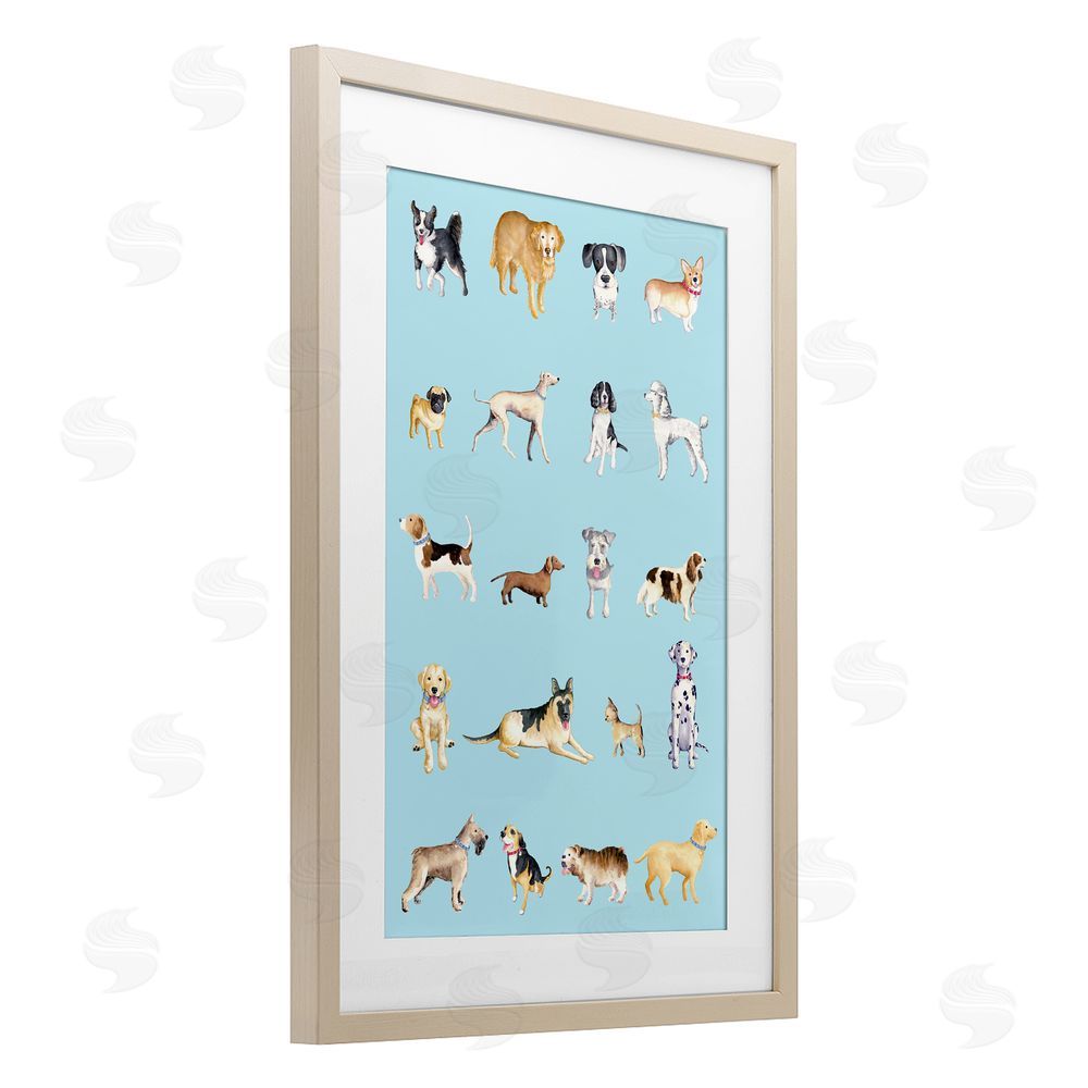 Sundance Graphics Dog Breeds on Blue Birch Framed Print Under Glass Wall Art