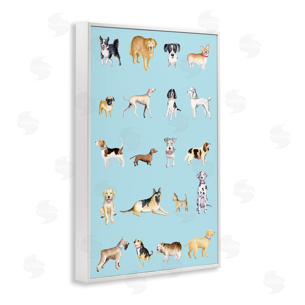 Sundance Graphics Dog Breeds on Blue White Framed Giclee Wall Art Print