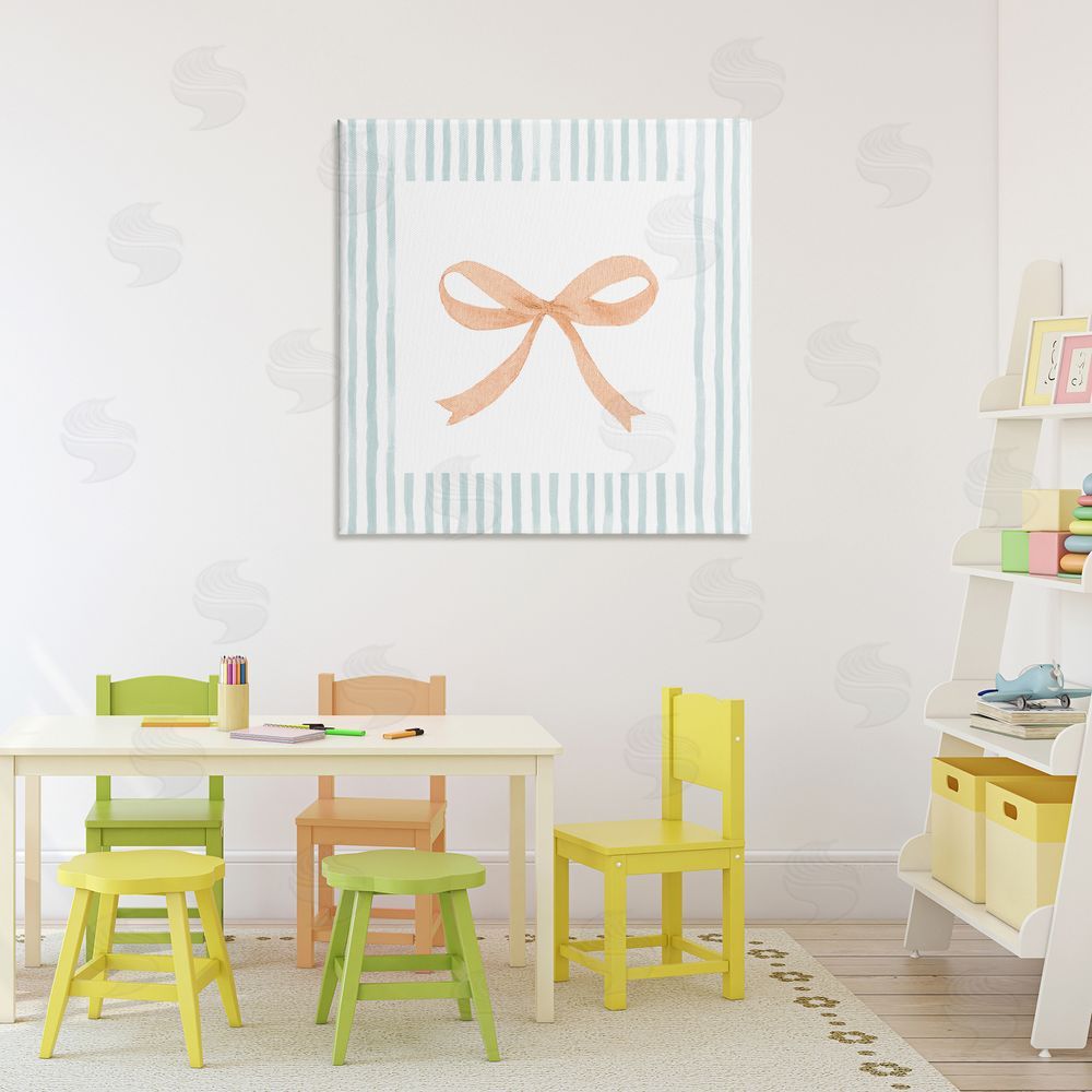 Patricia Pinto Orange Bow with Stripe Border Stretched Canvas Wall Art in Room