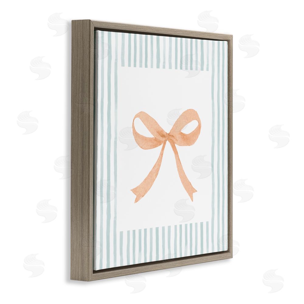 Patricia Pinto Orange Bow with Stripe Border Brown Floating Frame Canvas Wall Art Print