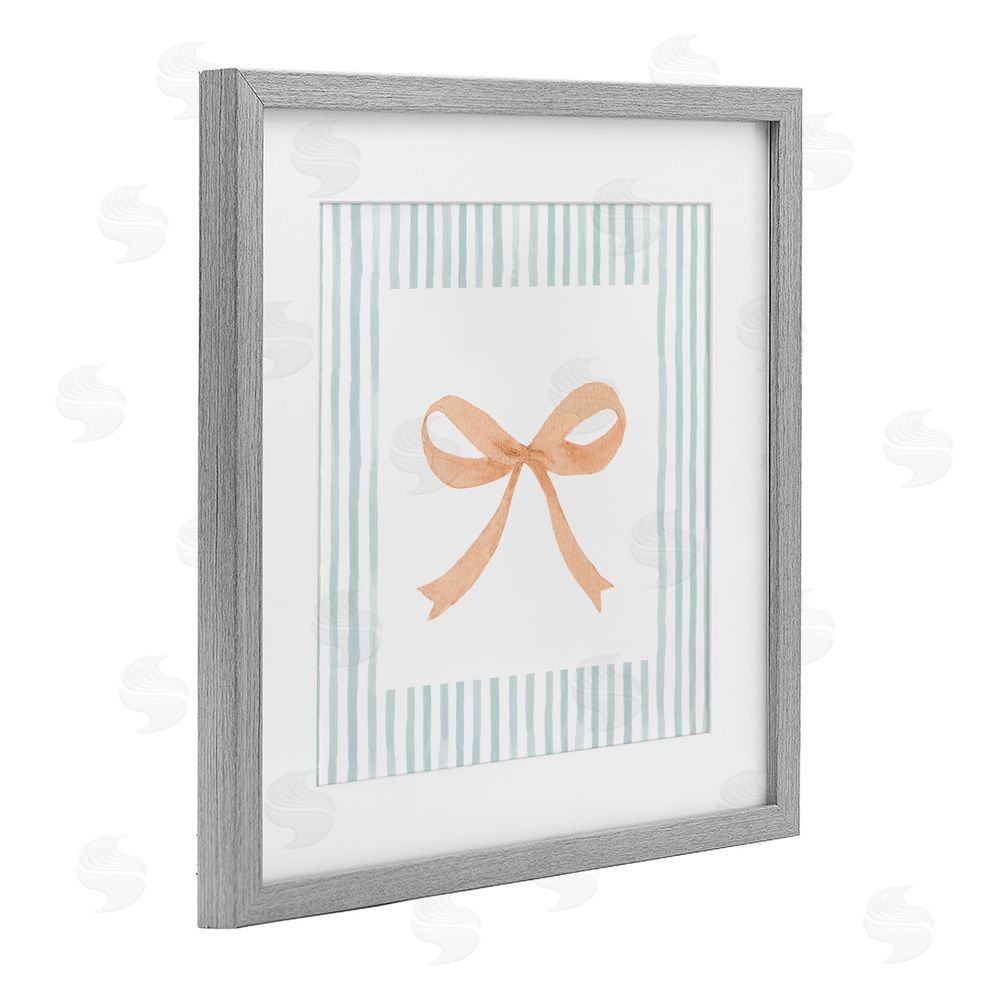 Patricia Pinto Orange Bow with Stripe Border Gray Framed Print Under Glass Wall Art