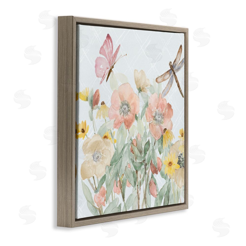 Sundance Graphics Garden Joy with Insects Brown Floating Frame Canvas Wall Art Print
