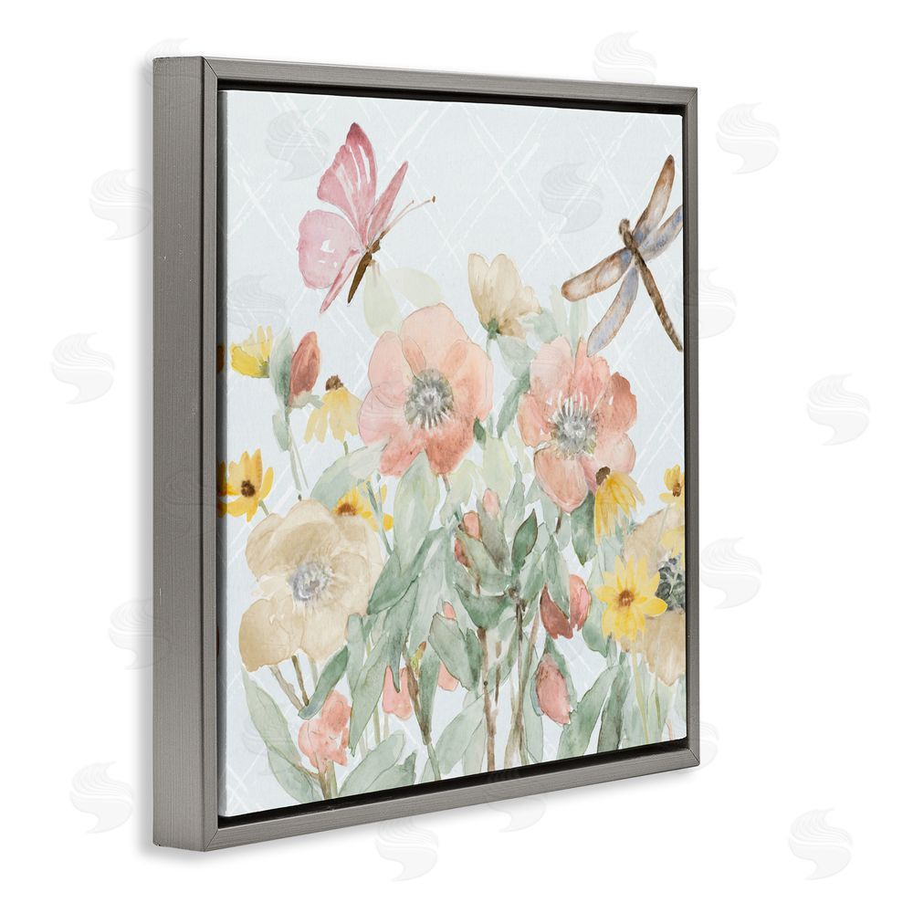 Sundance Graphics Garden Joy with Insects Gray Floating Frame Canvas Wall Art Print