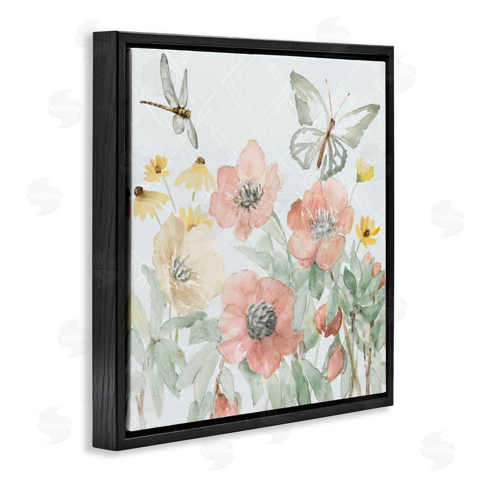 Sundance Graphics Garden Joy Butterflies Black Floating Frame Canvas Wall Art Print