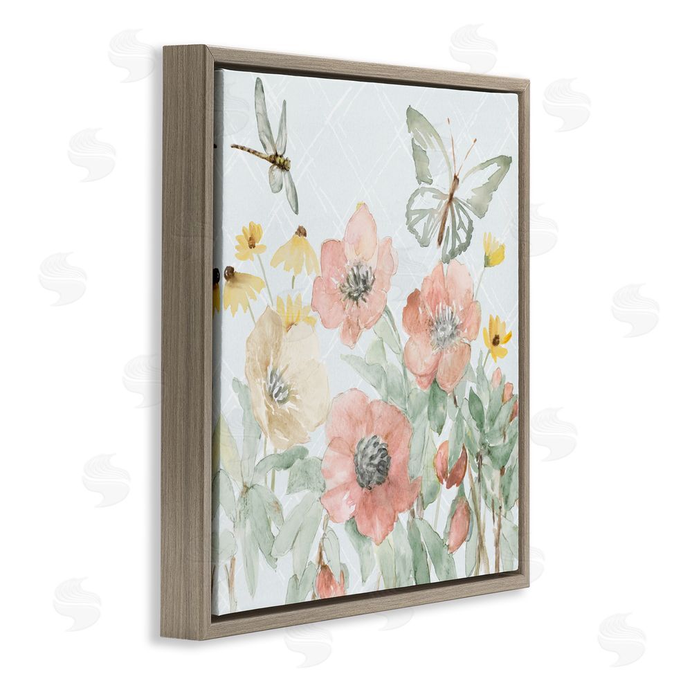 Sundance Graphics Garden Joy Butterflies Brown Floating Frame Canvas Wall Art Print