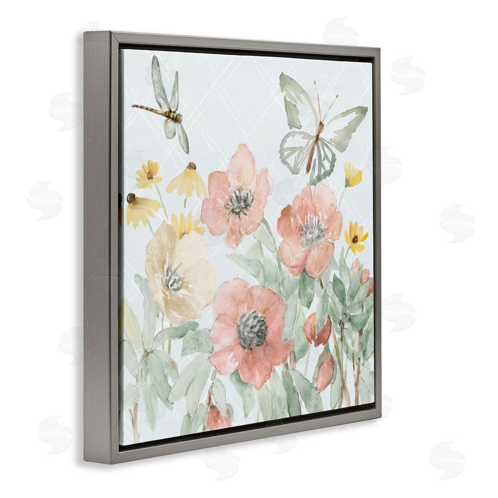 Sundance Graphics Garden Joy Butterflies Gray Floating Frame Canvas Wall Art Print