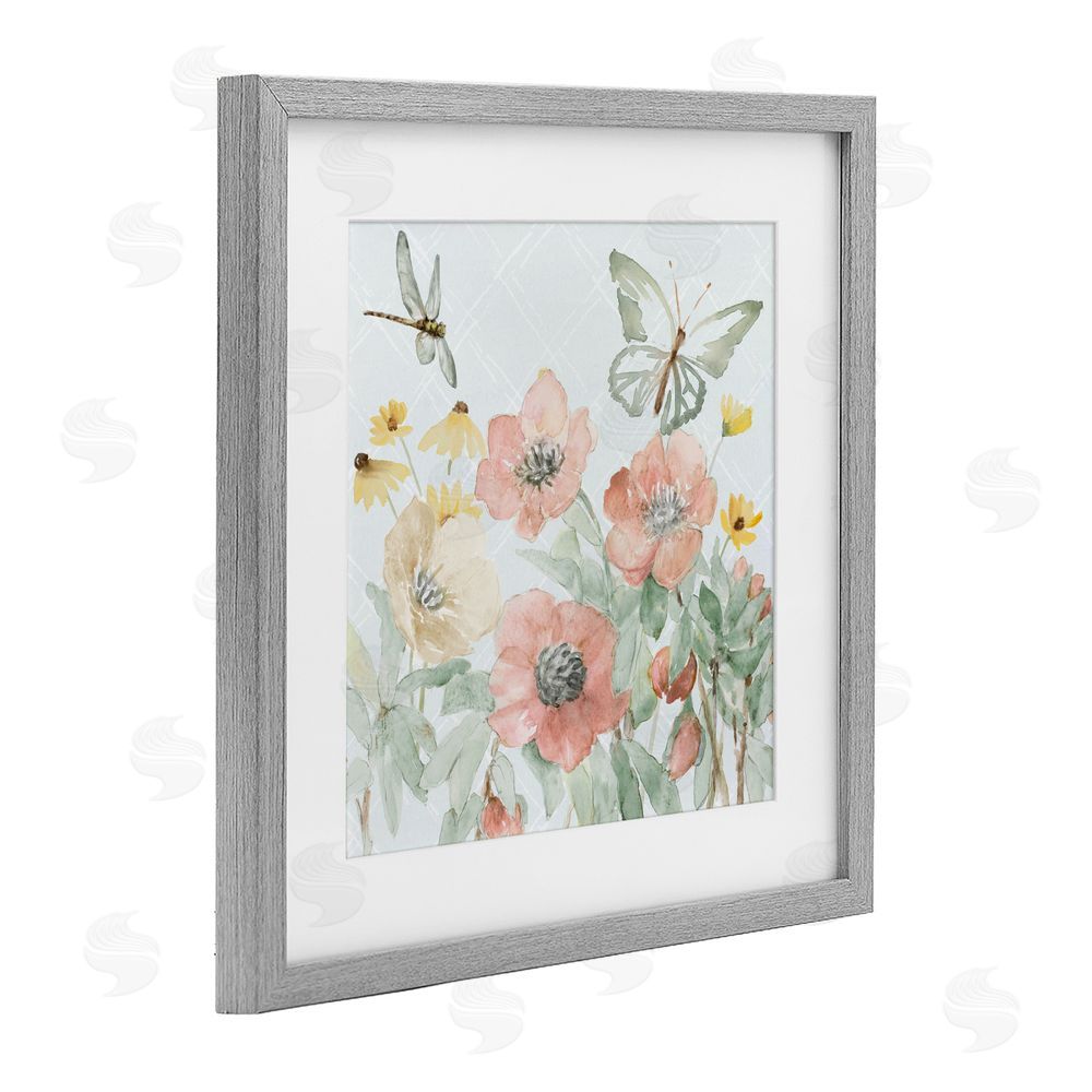 Sundance Graphics Garden Joy Butterflies Gray Framed Print Under Glass Wall Art