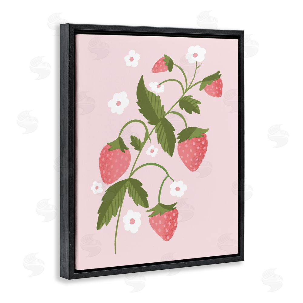 Sundance Graphics Pastel Strawberries Branch Black Floating Frame Canvas Wall Art Print