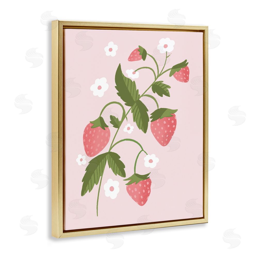 Sundance Graphics Pastel Strawberries Branch Gold Floating Frame Canvas Wall Art Print