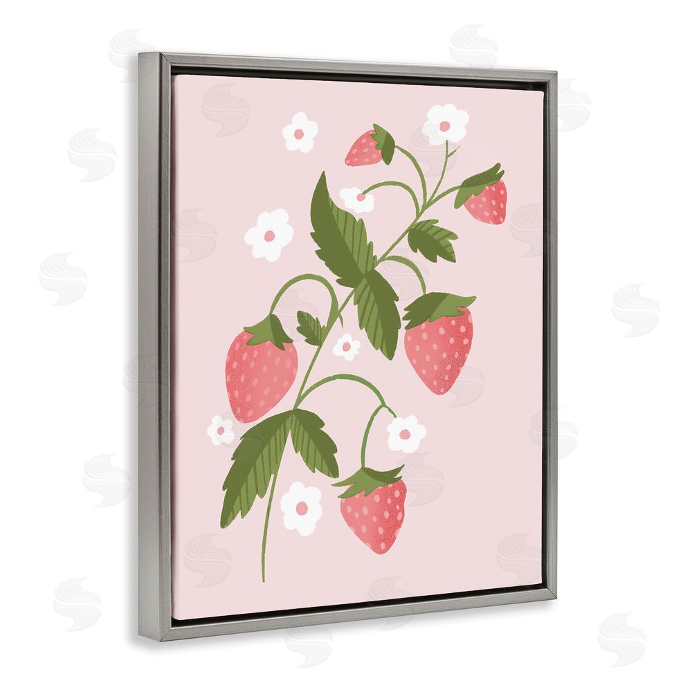 Sundance Graphics Pastel Strawberries Branch Gray Floating Frame Canvas Wall Art Print