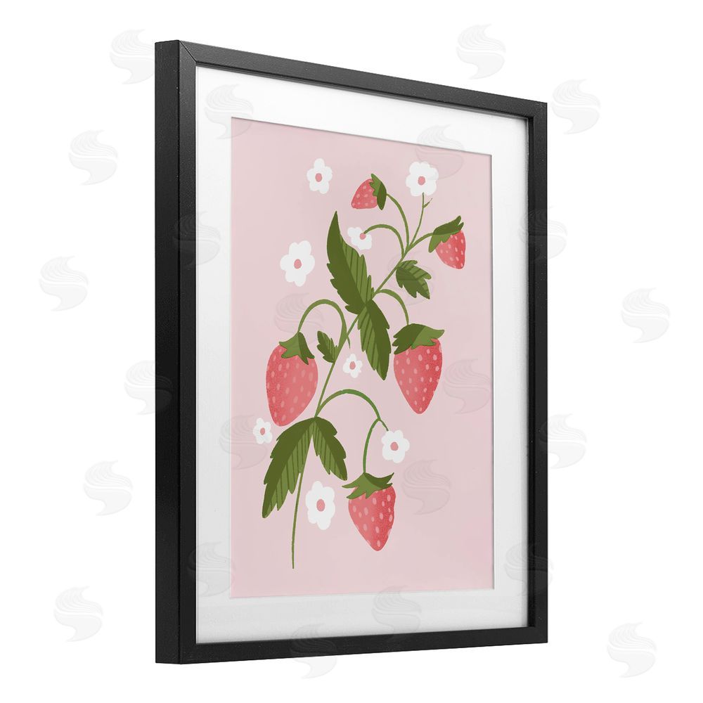 Sundance Graphics Pastel Strawberries Branch Black Framed Print Under Glass Wall Art