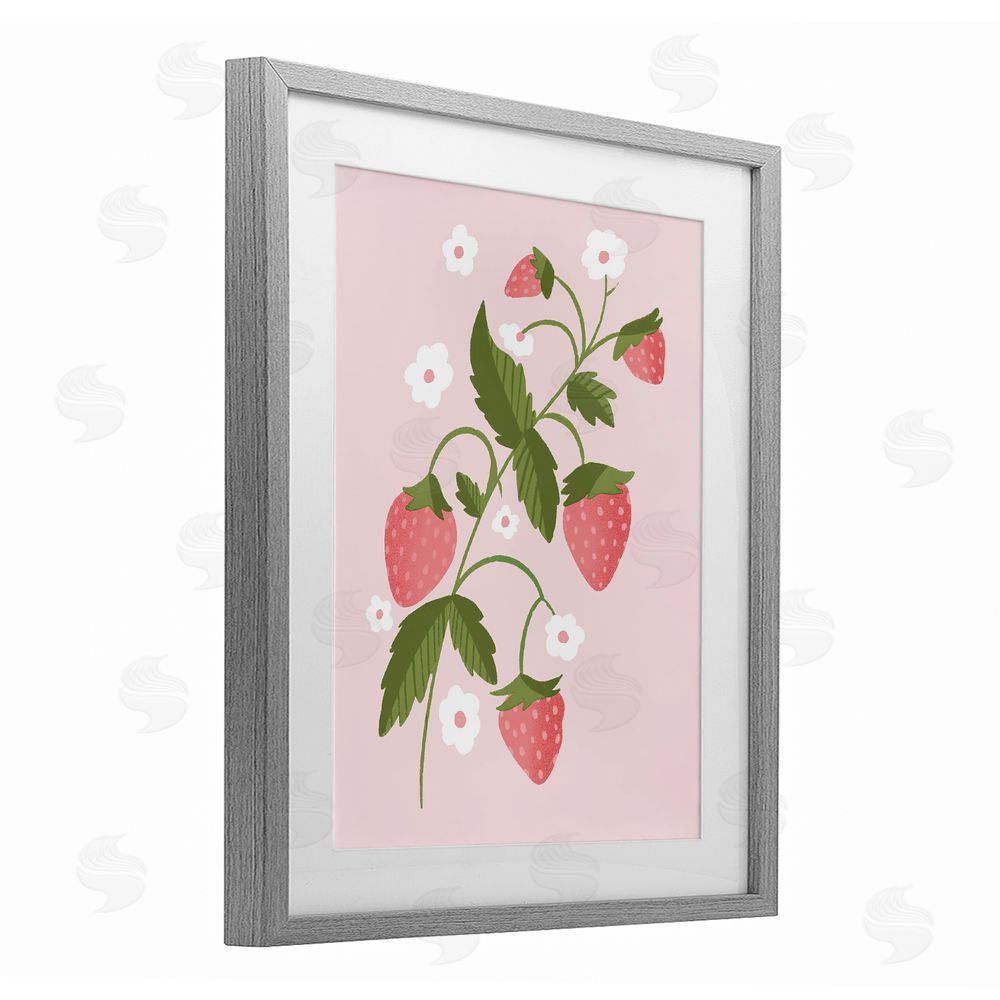 Sundance Graphics Pastel Strawberries Branch Gray Framed Print Under Glass Wall Art