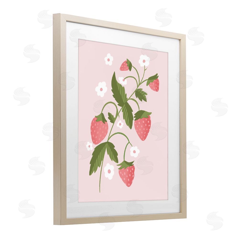 Sundance Graphics Pastel Strawberries Branch Birch Framed Print Under Glass Wall Art