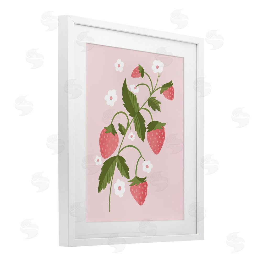 Sundance Graphics Pastel Strawberries Branch White Framed Print Under Glass Wall Art