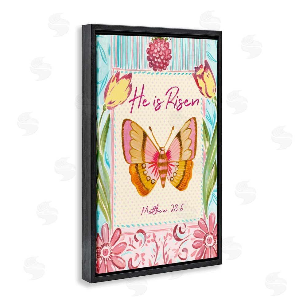 Sundance Graphics He Is Risen with Butterfly Black Floating Frame Canvas Wall Art Print