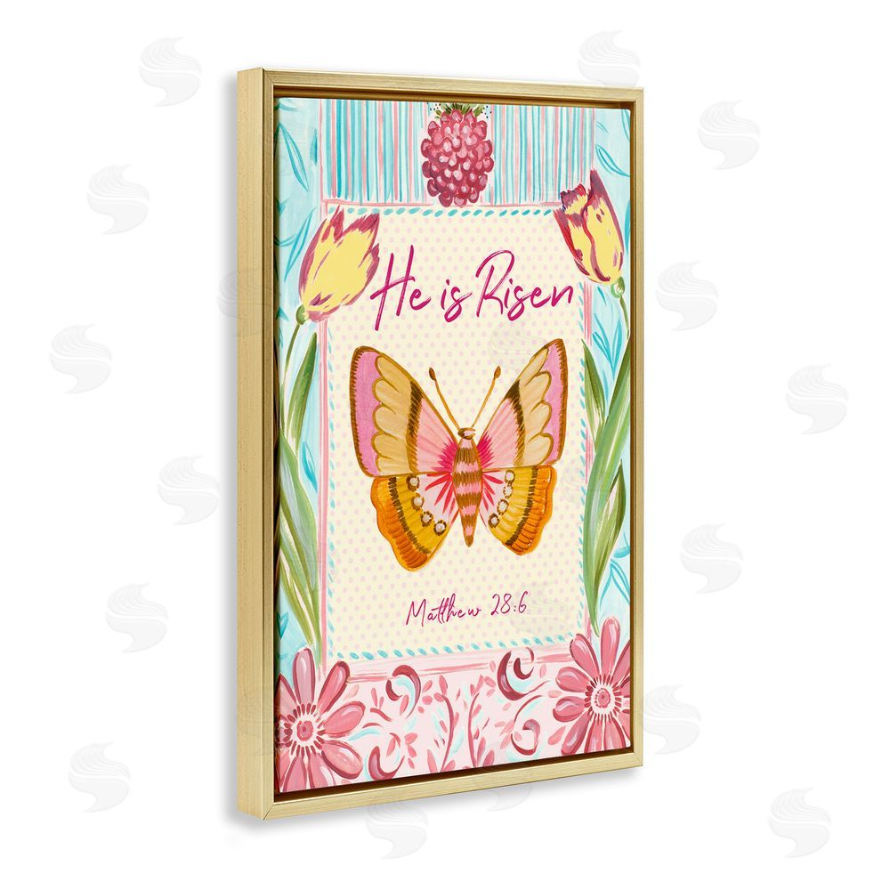 Sundance Graphics He Is Risen with Butterfly Gold Floating Frame Canvas Wall Art Print
