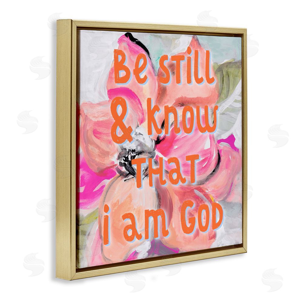 Sundance Graphics Bright Be Still Scripture Gold Floating Frame Canvas Wall Art Print