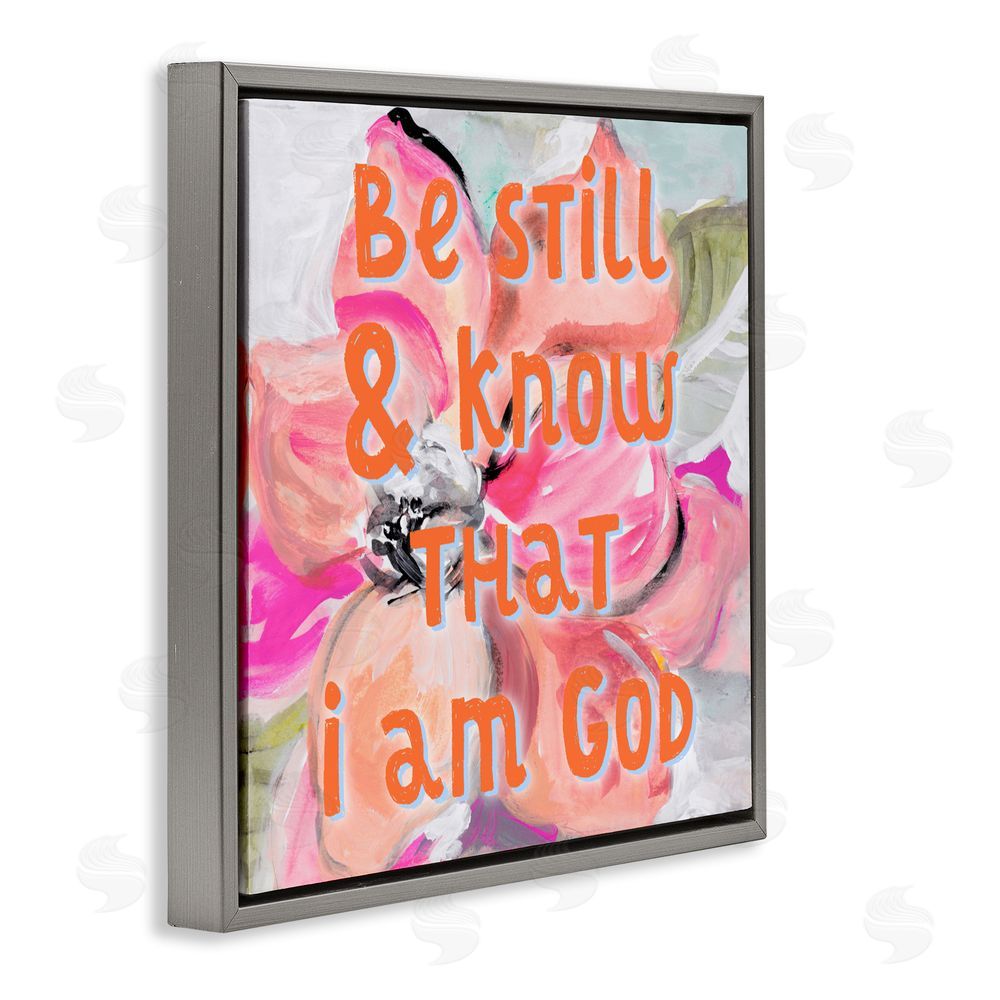 Sundance Graphics Bright Be Still Scripture Gray Floating Frame Canvas Wall Art Print